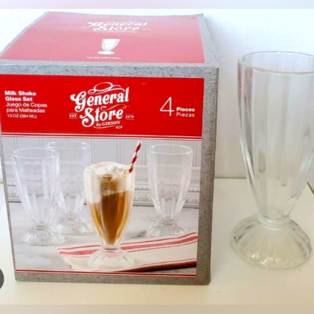 General Store by Gibson Home Milkshake Glass Set 4 Retro Clear 13 Oz  Kitchen